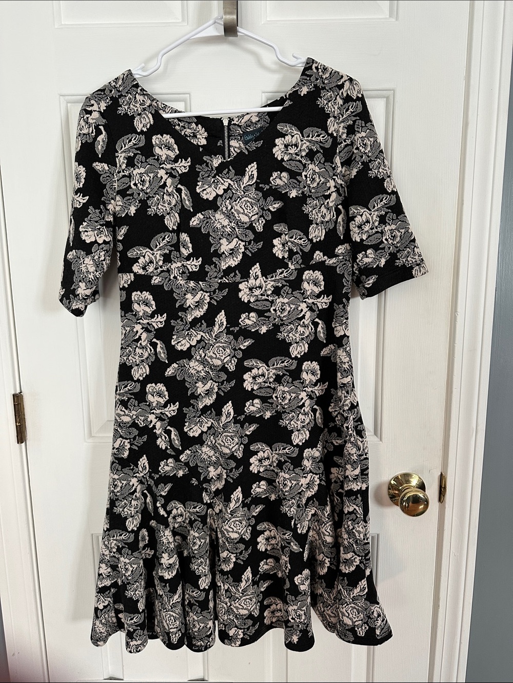 Gabby Skye Black Midi Dress with Ivory Floral Print